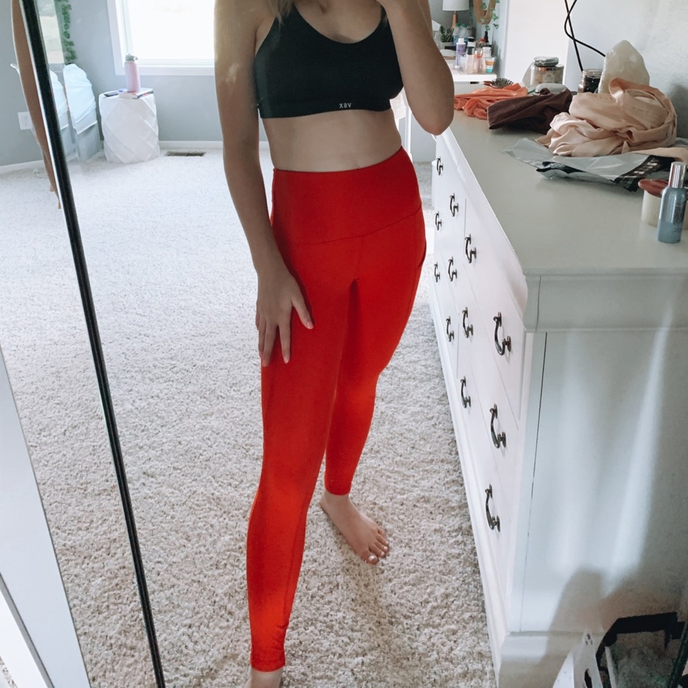 red athletic leggings